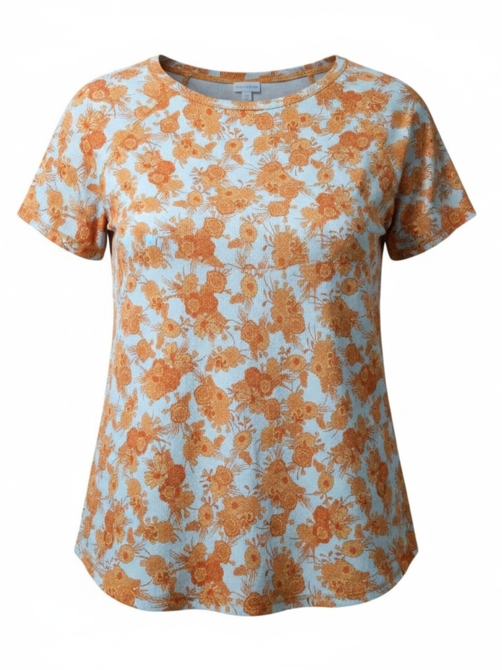 LULAROE | Short Raglan Sleeve Top Ribbed Floral Print Stretch Tee Orange |‎ XL